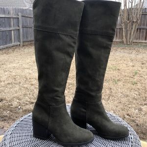 Olive Green Faux Suede Heeled Boots